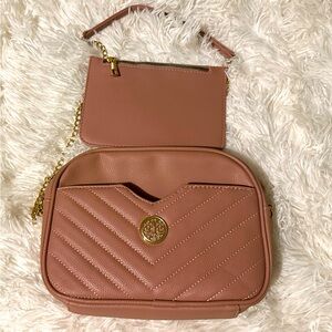 Pink handbag with mini wallet for pocket or inside wallet.